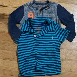 OshKosh B'gosh Blue and Black Striped short sleeve Polo Shirt & blue long shirt